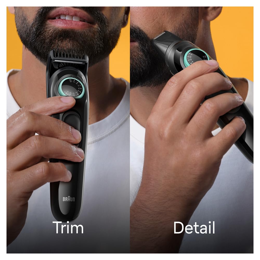 Braun Beard Trimmer Series 3 & Hair Clippers, 40 Length Settings, Rechargeable 50-min Cordless Runtime, Gifts for Men, UK 2 Pin Plug, BT3421, Black/Vibrant Green