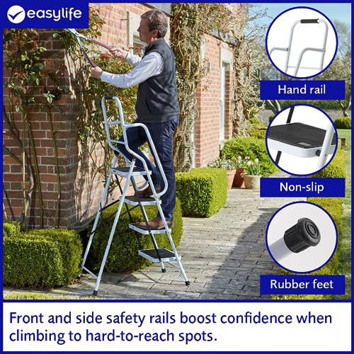 - Safety Folding Step Ladder | 4 Step Ladder, Strong, Non-Slip Rubber Steps With Rail Support And Grip Tight Ridges | 96x159cm -