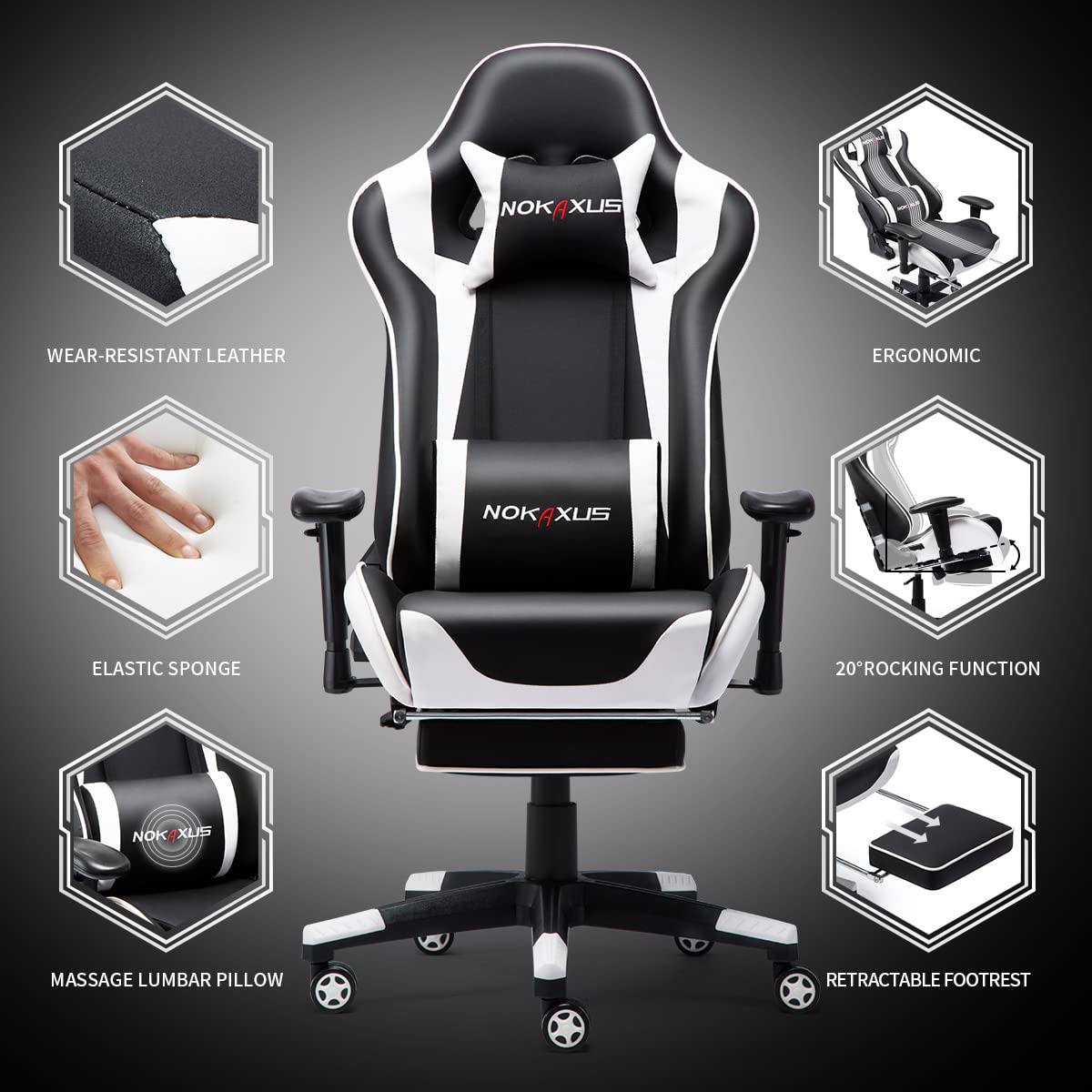 - NOKAXUS Gaming Chair | Large Size | High-back | Ergonomic Racing Seat -