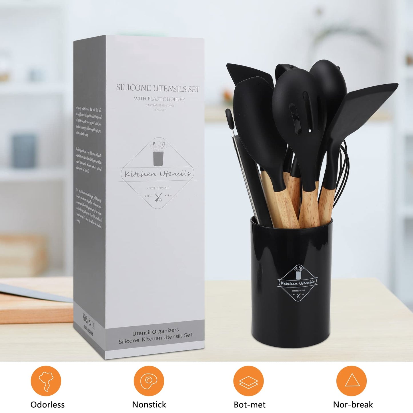 - Kitchen Utensil Set | Hicoosee 22 Pieces Silicone Cooking Utensils Set | Natural Wooden Handles Cooking Tool -