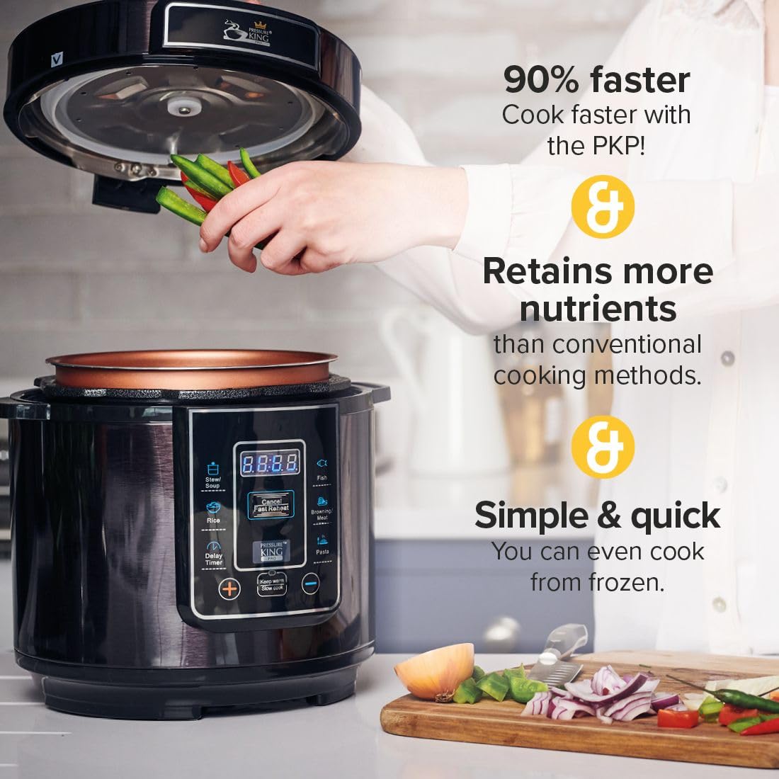 - Drew & Cole Pressure King Pro Electric Pressure Cooker 3L | 700W | Chrome | 8-in-1 Multi Cooker with Digital Display | Non Stick Pot -