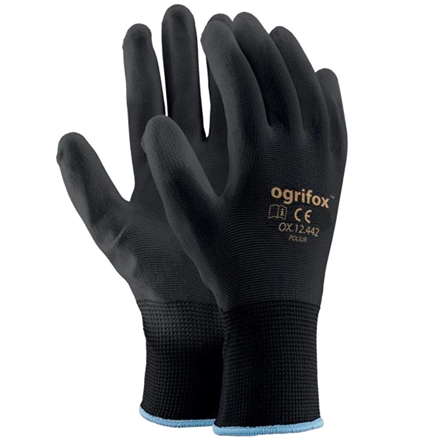 - Ogrifox AJS LTD® | 24 Pairs |  Black PU Coated Nylon Work Gloves -