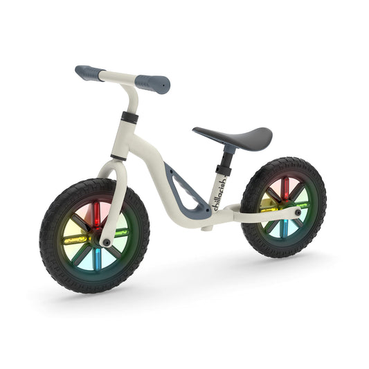 Chillafish Charlie Glow balance bike - Beige & White | Kids cycle with Light-up wheels | Carry handle | Adjustable Seat and Handlebar | Puncture-proof 10-inch Wheels | Toddlers 18-48 months