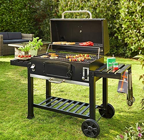 CosmoGrill Outdoor XXL Smoker Barbecue Charcoal Portable BBQ with Lid Cover, Adjustable Grill and Built-in Temperature Gauge, for Home Garden Party Cooking