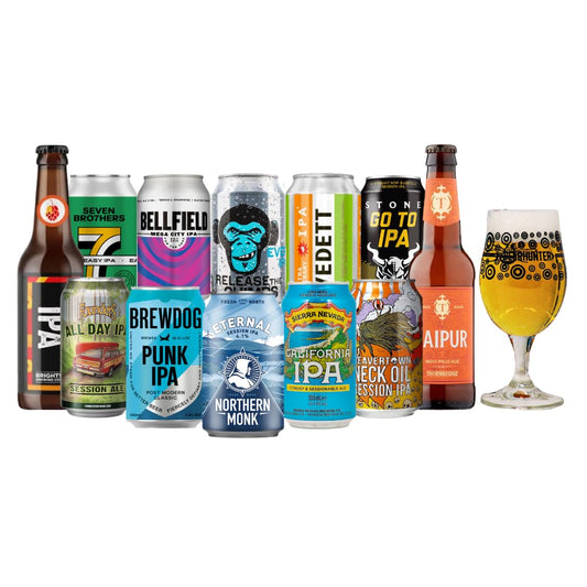 12 Craft IPA Beer Gift Set Mixed Case of IPA Beers with Branded Glass - Premium Selection, Gifts For Him, For Her, Christmas, Father's Day, Birthday's