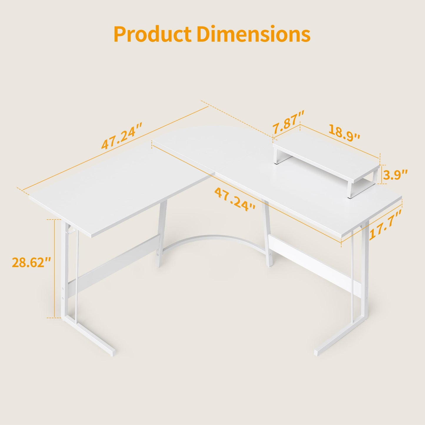 CubiCubi L Shaped Gaming Desk Computer Office Desk, 120 cm Corner Desk with Large Monitor Stand for Home Office Study Writing Workstation, White