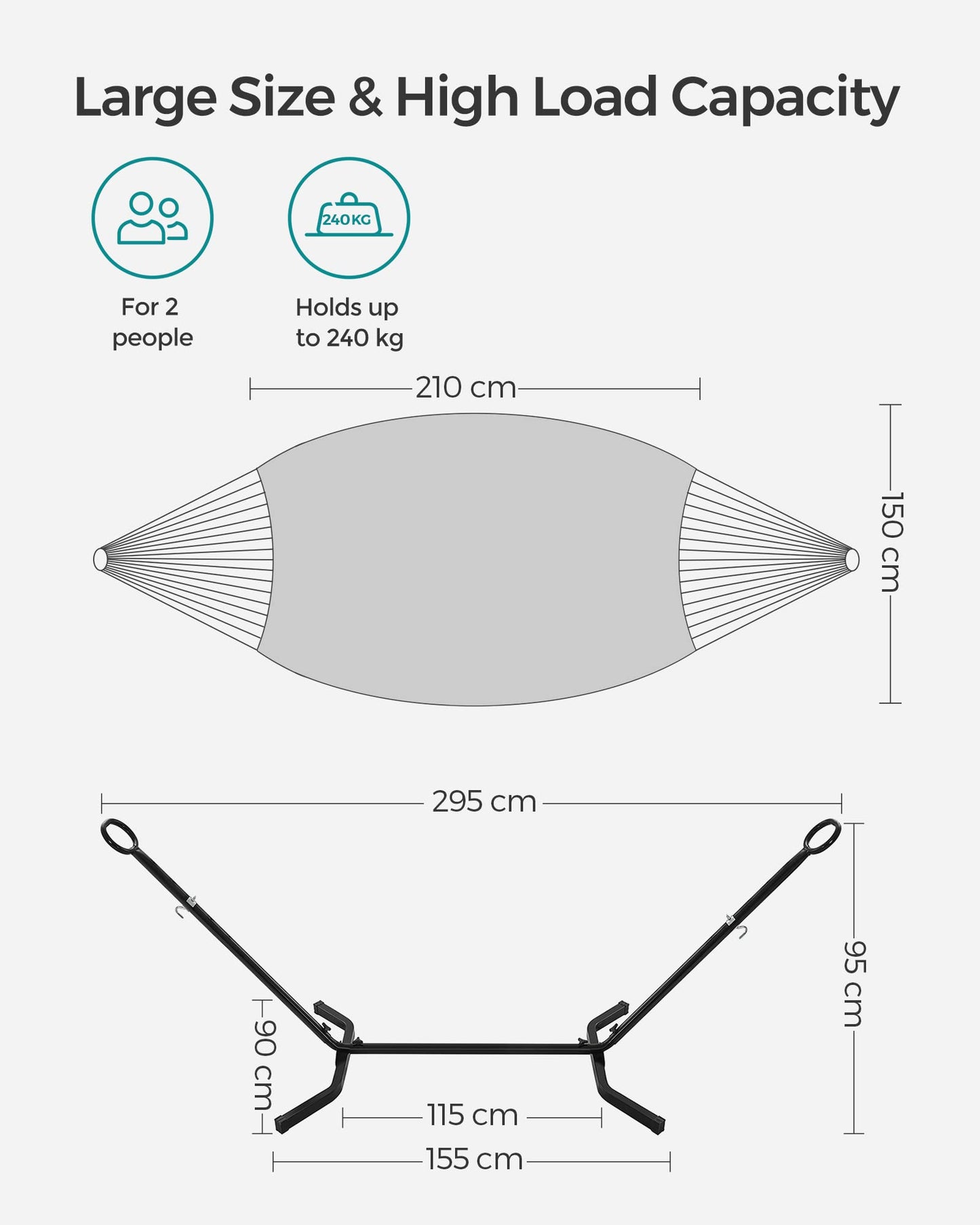 - SONGMICS Hammock with Stand | 210 x 150 cm Hammock | 5 Adjustable Heights | Portable Hammock with Metal Frame |  240 kg Load Capacity | Grey GHS001G01 -