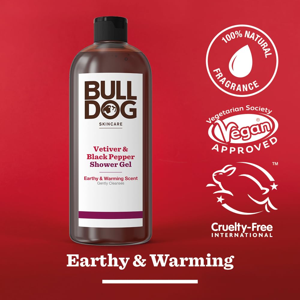 BULLDOG SKINCARE - Black Pepper and Vetiver Shower Gel |Earthy and Warming Scent | 500 ml