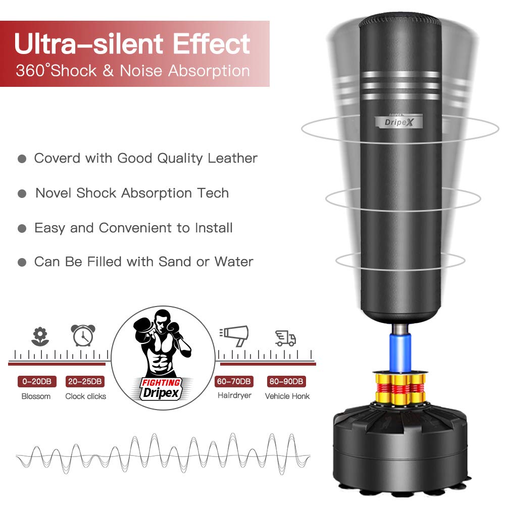 - Dripex Adult Free Standing Boxing Punch Bag | Heavy Duty Punching Bag Stand with Suction Cup Base | 69'' (Black) -