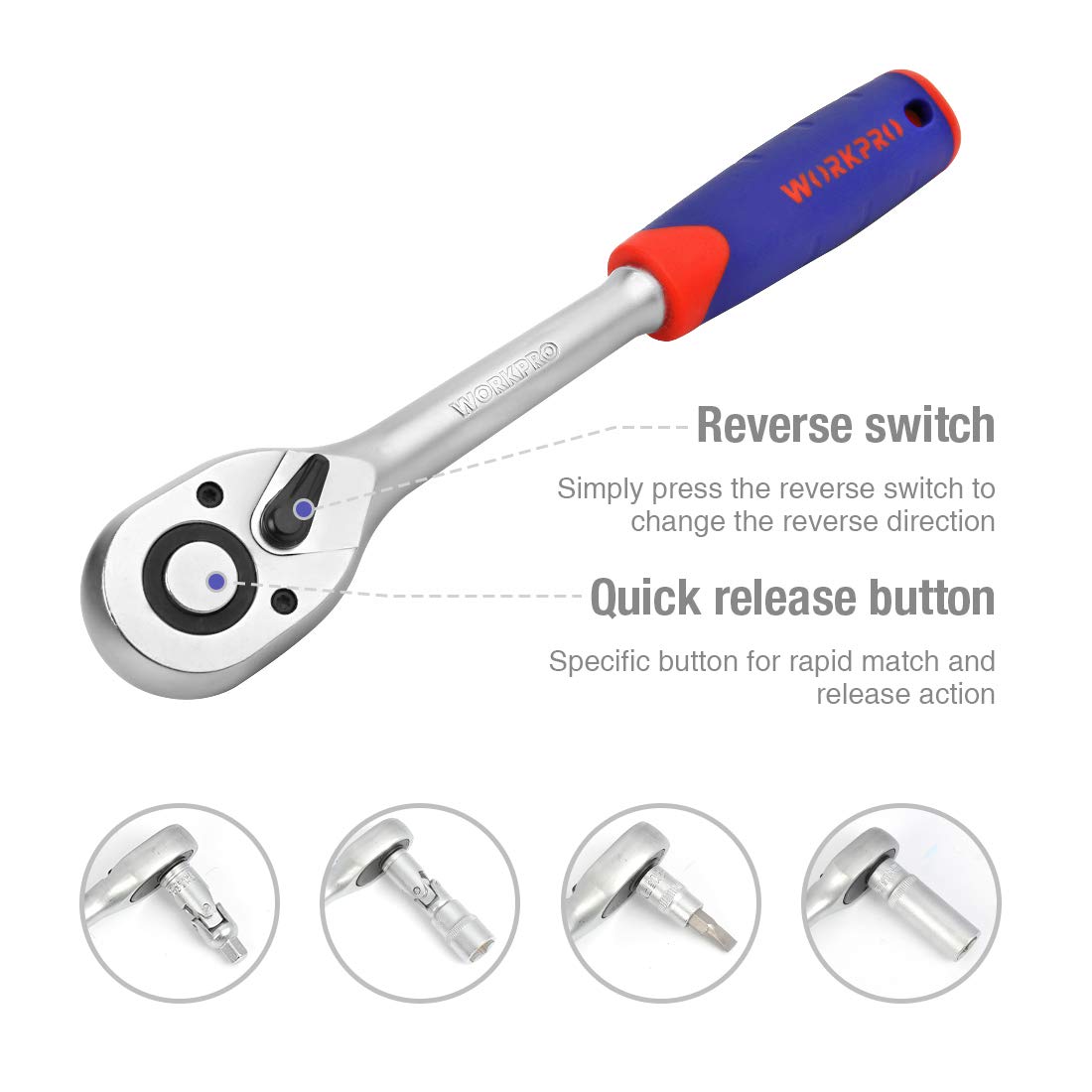 - WORKPRO 108-Piece 1/4"&1/2" Drive Socket Set with Bits Set, Quick Release Ratchet Wrench