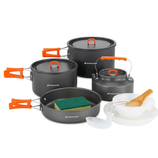 - Odoland Camping Cookware Set | Non-Stick | Lightweight Camping Kettle Pots and Pans -