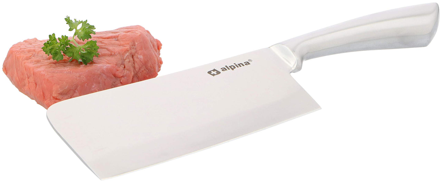Alpina Cleaver Kitchen Cleaver I Stainless Steel 18cm for Bones Meat Kitchen Knife Cleaver Butcher Cleaver Meat Cleaver, Silver
