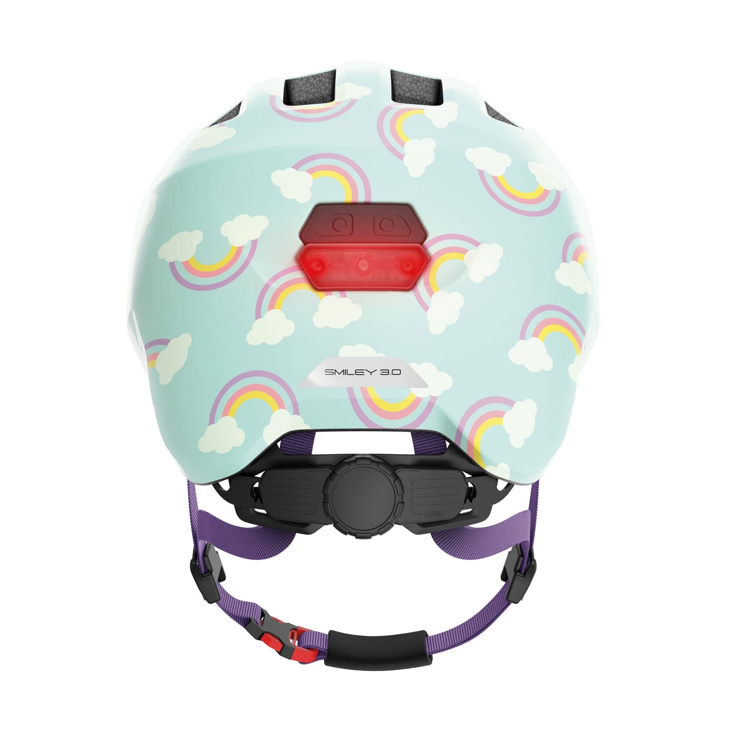 ABUS Smiley 3.0 LED Children's Helmet, Bicycle Helmet for Toddlers with Deep Fit, Child-Friendly Designs, Space for Pigtail, Unisex, Light blue (blue rainbow)
