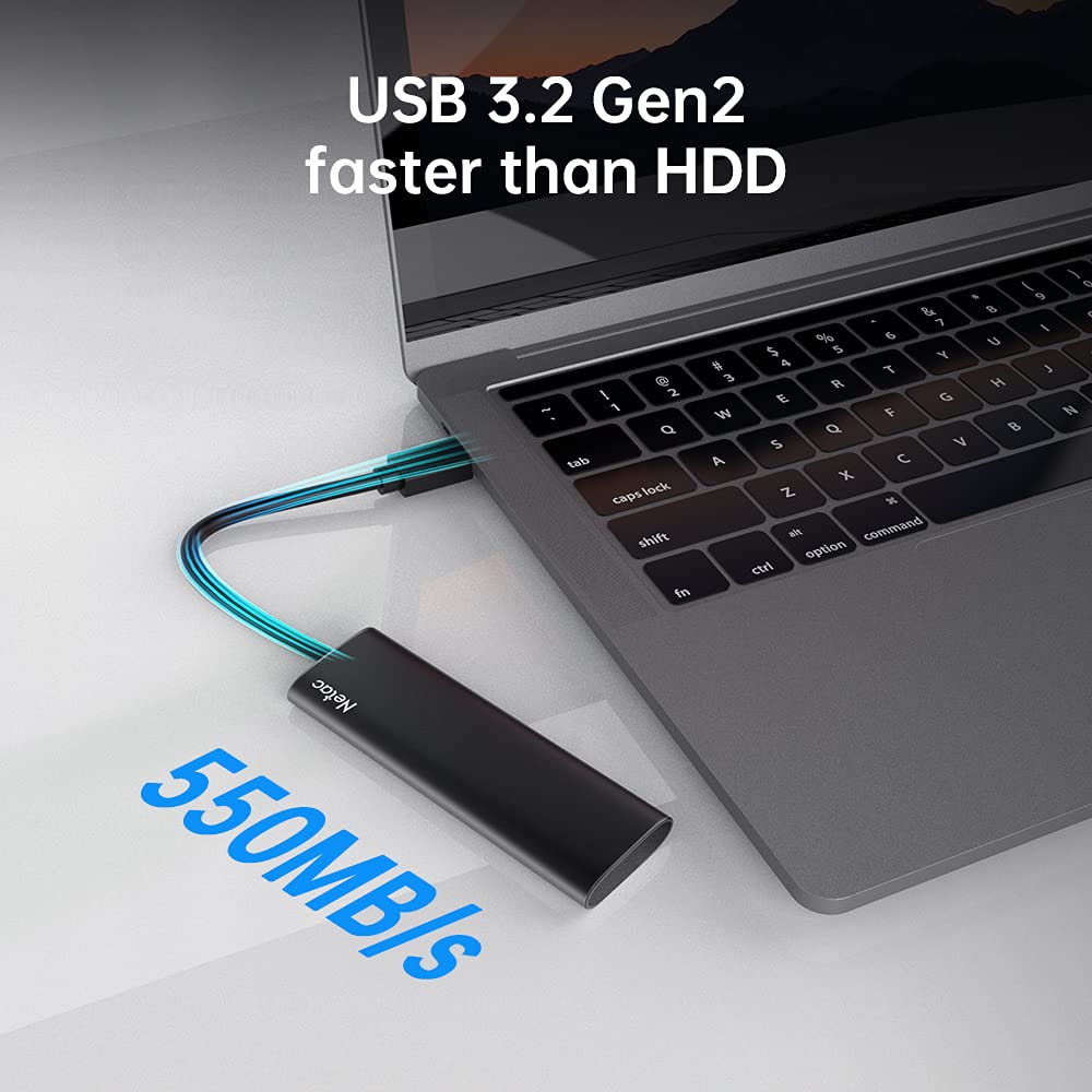 - Netac Portable SSD 500GB USB 3.2 Gen 2 | (10 Gbps, Type-C) External Solid State Drive -