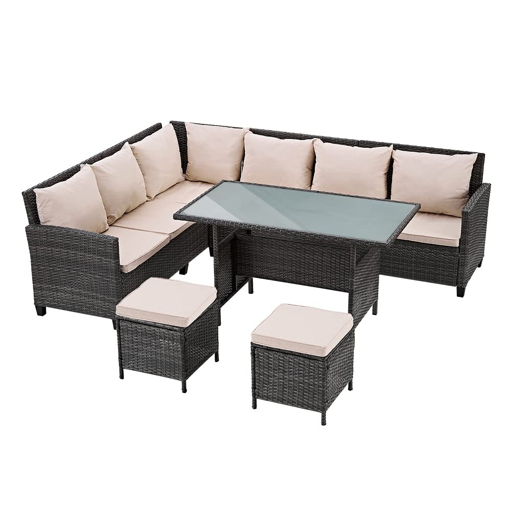 - Panana Rattan Furniture Set | 8 Seater Lounge Corner Sofa Set | Table Stool  -