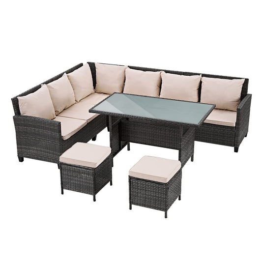 - Panana Rattan Furniture Set | 8 Seater Lounge Corner Sofa Set | Table Stool  -