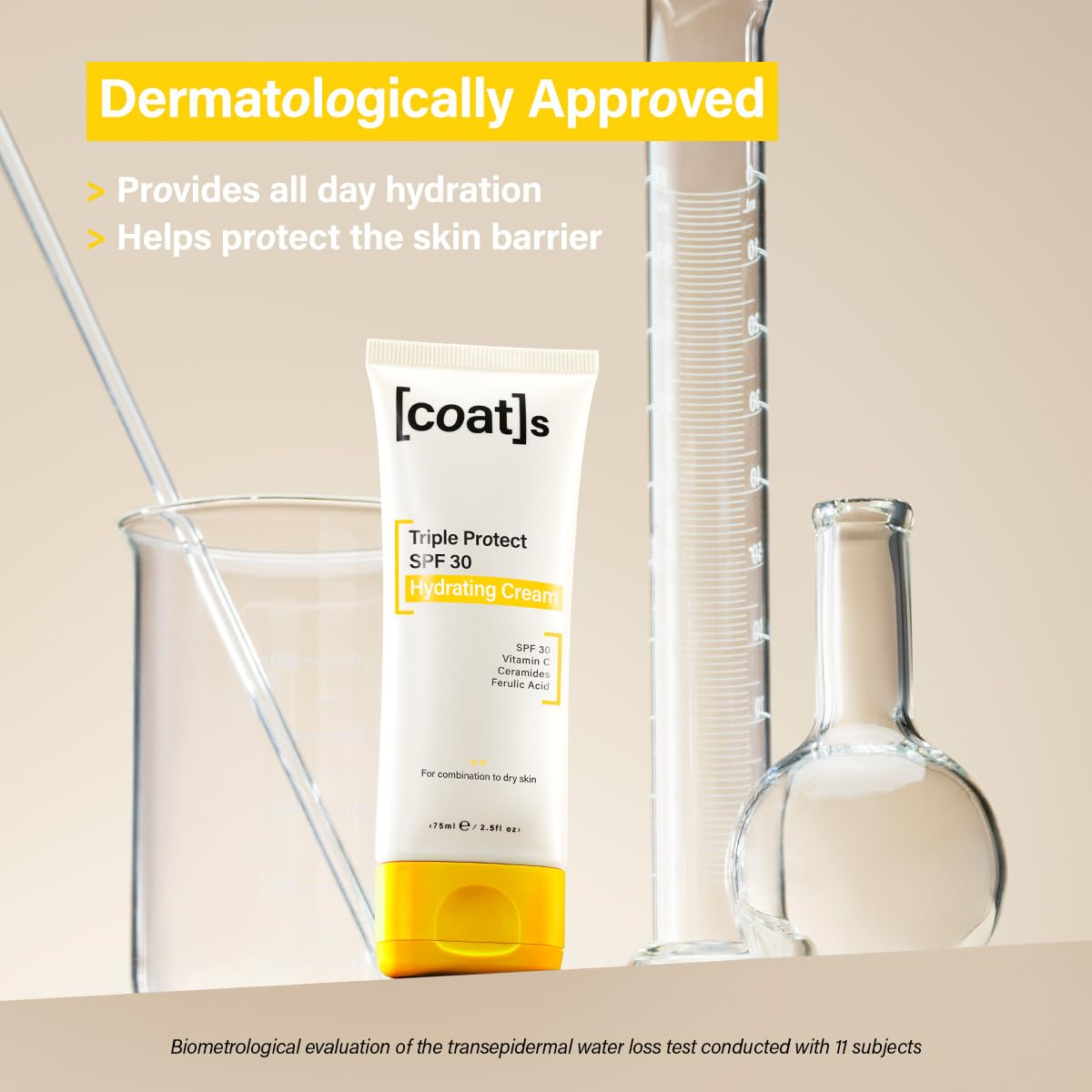 Coats SPF 30 Triple Protect Hydrating Face Cream with Ceramides + Vitamin C, UVA/UVB Protection. Non-Greasy, Non-Comedogenic SPF Face Moisturiser Sunscreen for Combination to Dry Skin (75ml)