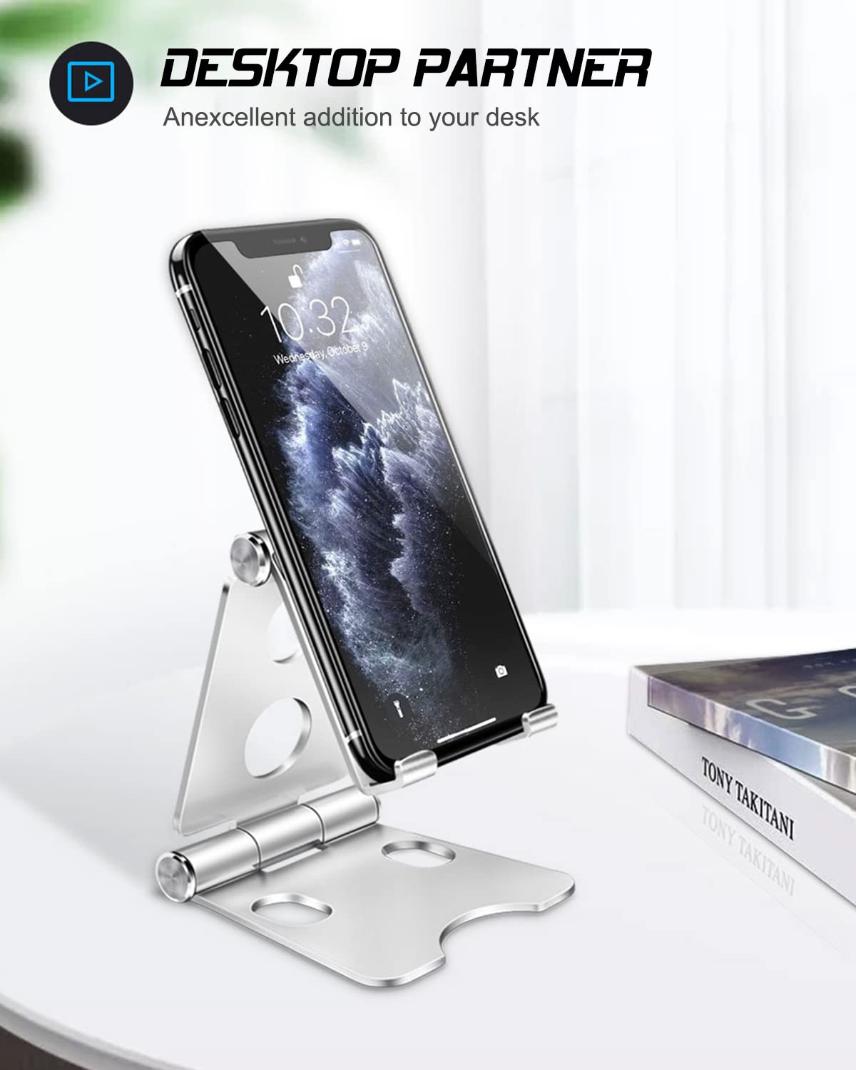 - Wurycia Adjustable Phone Stand, Full Aluminum Foldable Desktop Holder Phone Stand for 4-11'' Cellphones and Tablets