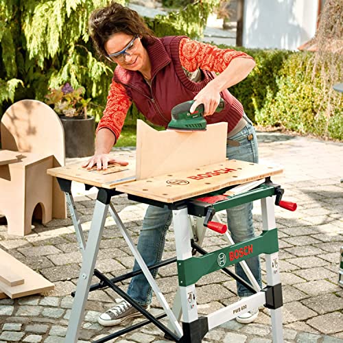 Bosch Home and Garden Work Bench PWB 600 (4 blade clamps, cardboard box, max. load capacity: 200 kg), Schwarz, Grün, Metallic