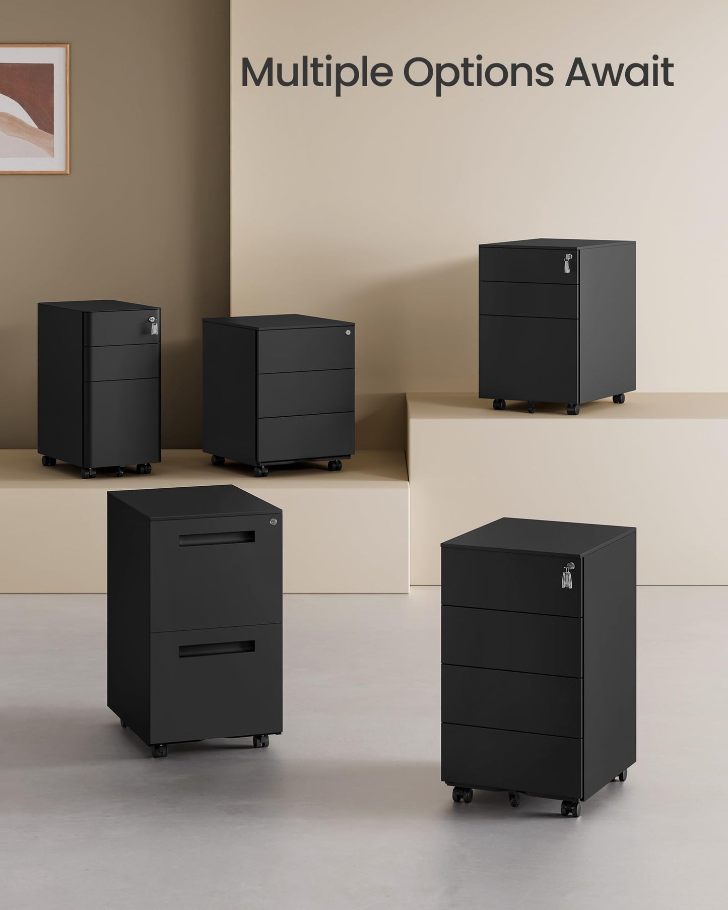 - SONGMICS Mobile File Cabine | Lockable | 4 Drawers To Hold Documents & Stationery | Pre-Assembled | File Cabinet for Office | 39 x 45 x 69.3 cm | Ink Black OFC064B16 -
