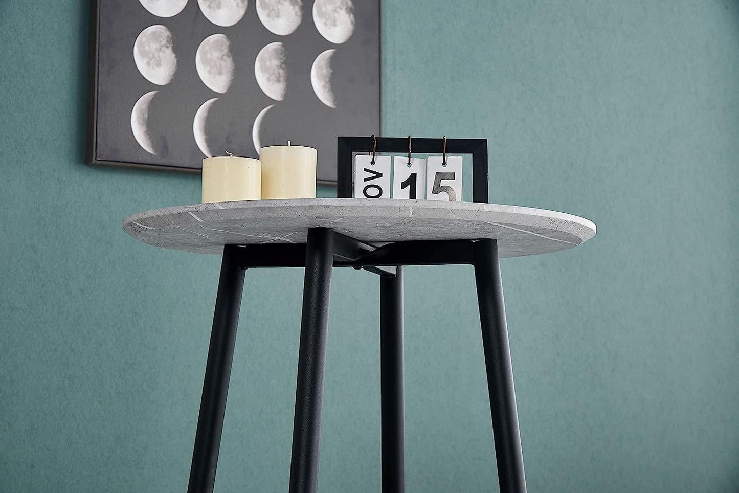 AINPECCA Bar Table Light Grey Kitchen Table Round Bar Tables with Marble Grain Breakfast Dining Bars Counter Bistro Pub Cocktail Tables with Fixed Tabletop and Metal Frame for Home Kitchen Garden