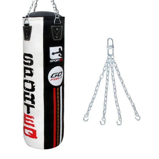 - Sporteq Dyno Heavy Filled Punch Bag Sets for All Ages | Steel Hanging Ring & Floor Attachment | Boxing, Martial Arts, Home & Commercial Gym Use (Black/White, 5FT) -