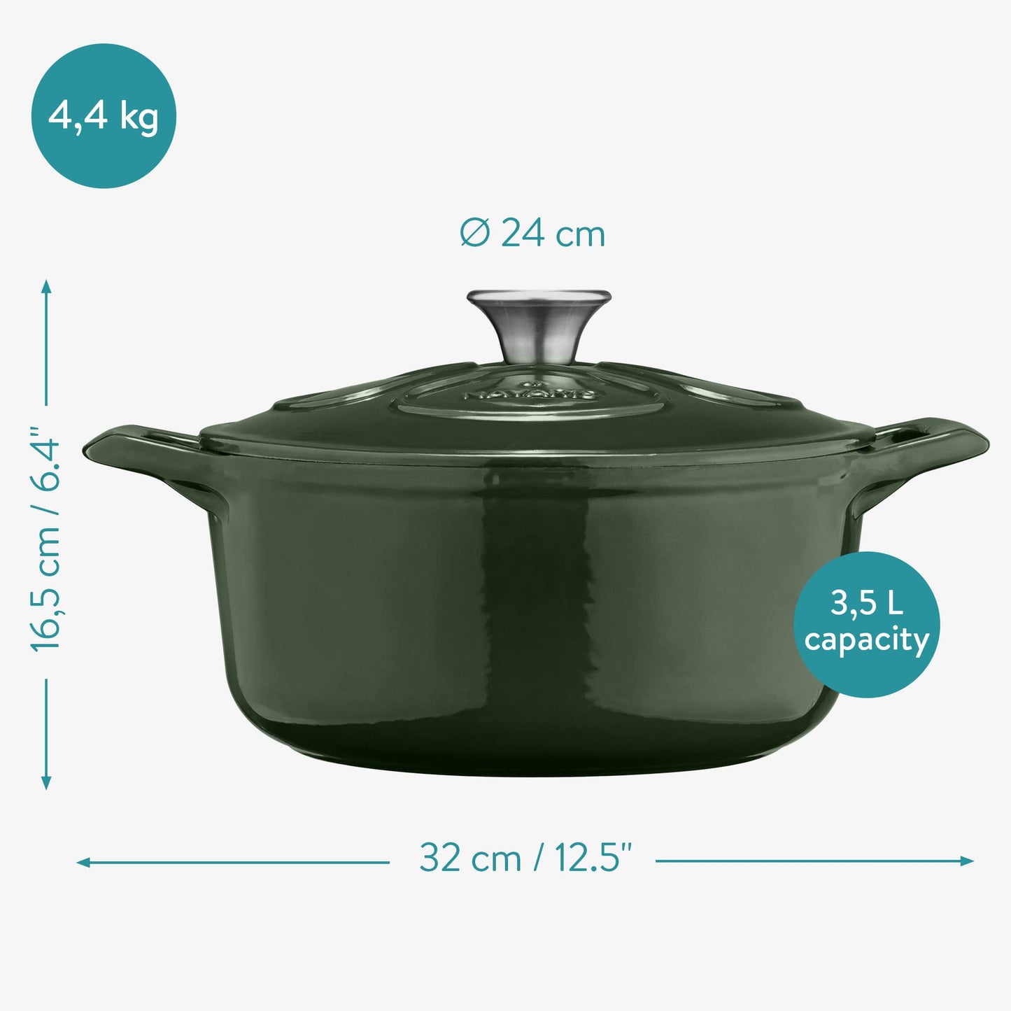 - Navaris Cast Iron Casserole Dish with Lid | 24cm Round Dutch Oven Pot -