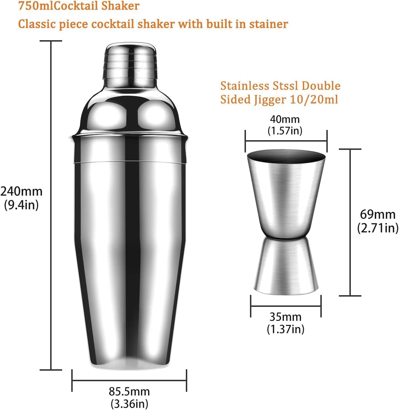 Cocktail Shaker Set, GAWENTINY Cocktail Making Set, Cocktail Shaker Set with Stand, 750ML Stainless Steel Shaker for Cocktail, Cocktail Shaker Gift Set for Home Bar