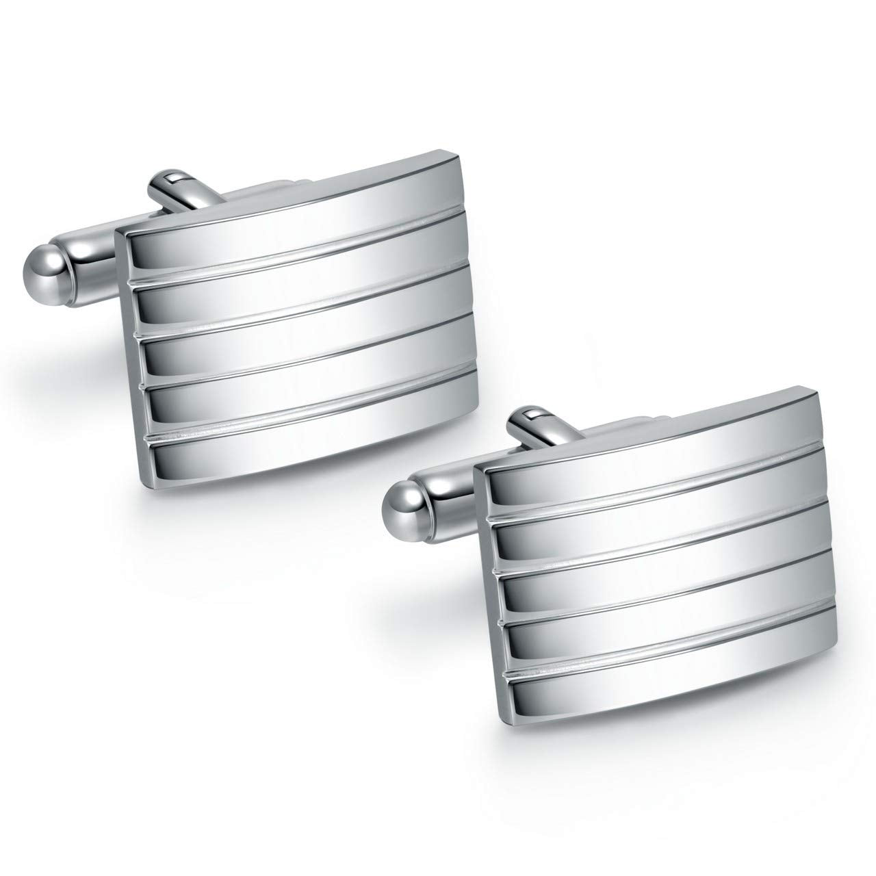 - PiercingJ 2PCS Cufflinks | Silver Stainless Steel Classic Men's Cufflinks -