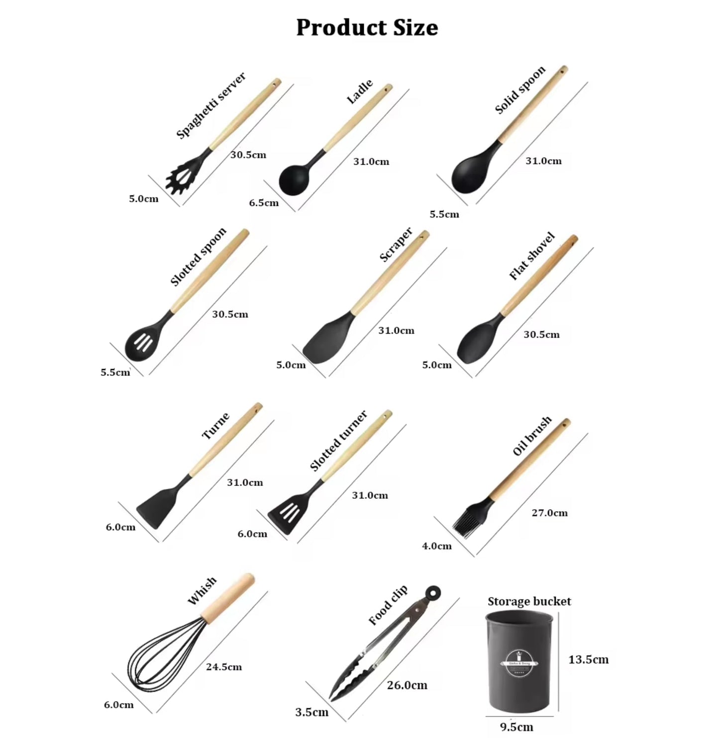 12 - Piece Silicone Cooking Utensils Set with Wooden Handle, Dishwasher Safe, Heat Resistant, Nonstick Cookware Tongs Spatula Spoon Set, Best Kitchen Tools (Black)