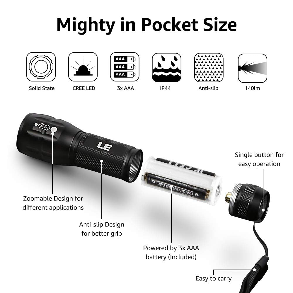- LE LED Torch Battery Powered | LE1000 Super Bright Hand Flashlight | Adjustable Focus -