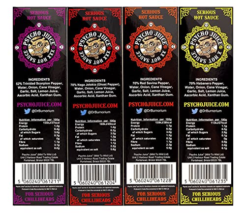 - Psycho Juice | Mini Four Pack | Chilli & Hot Pepper Sauce 59 ml (Pack of 4) -
