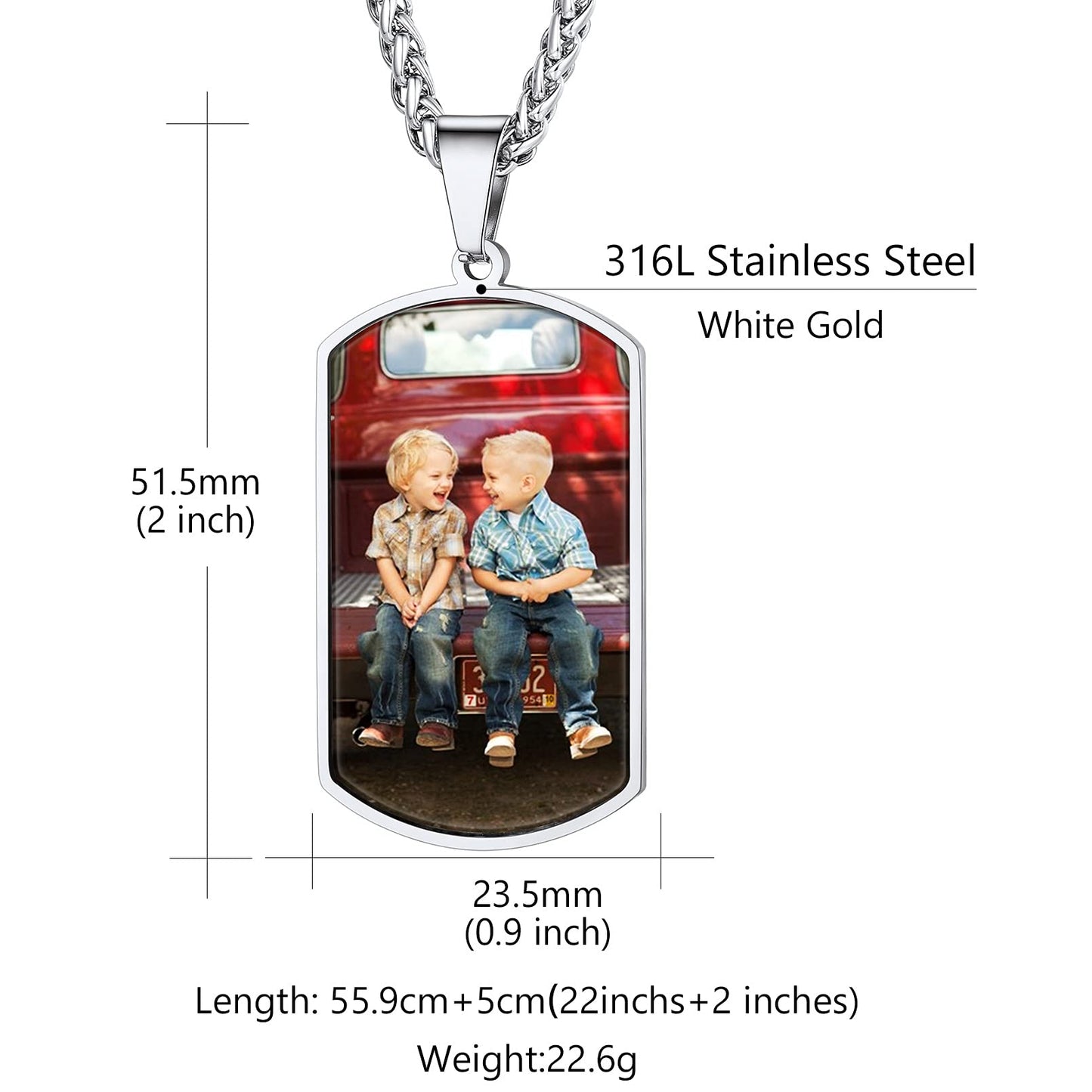 - Personalised Necklace for Men | Engraved Jewellery  | Stainless Steel Photo Chain -