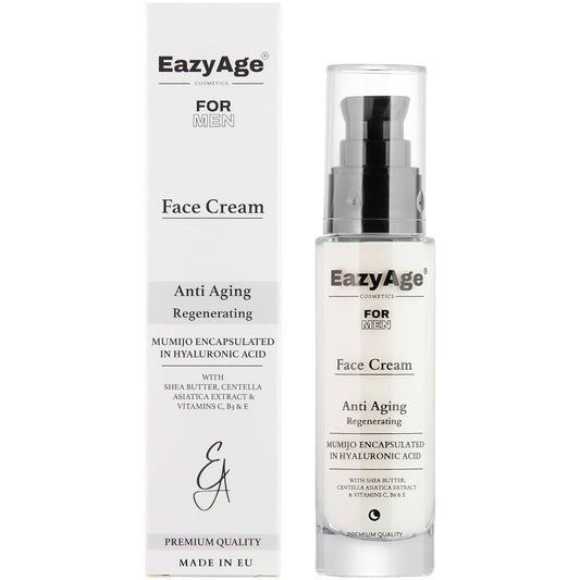 - EazyAge | Anti-Aging Face Cream for Men | Night Skin Regeneration | Men's Moisturiser | Mumijo Shilajit, Hyaluronic Acid | Reduces Wrinkles, Dark spots, Redness, 50ml -