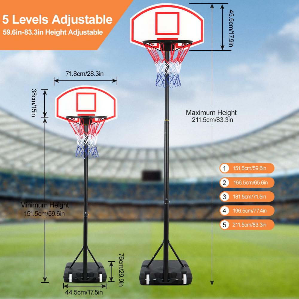 Adjustablae Basketball Hoop and Stand for Kids, Portable Basketball Set 4.9-6.9FT Adjustable Height, Basketball Hoop Net for Teenager Adults, Kids