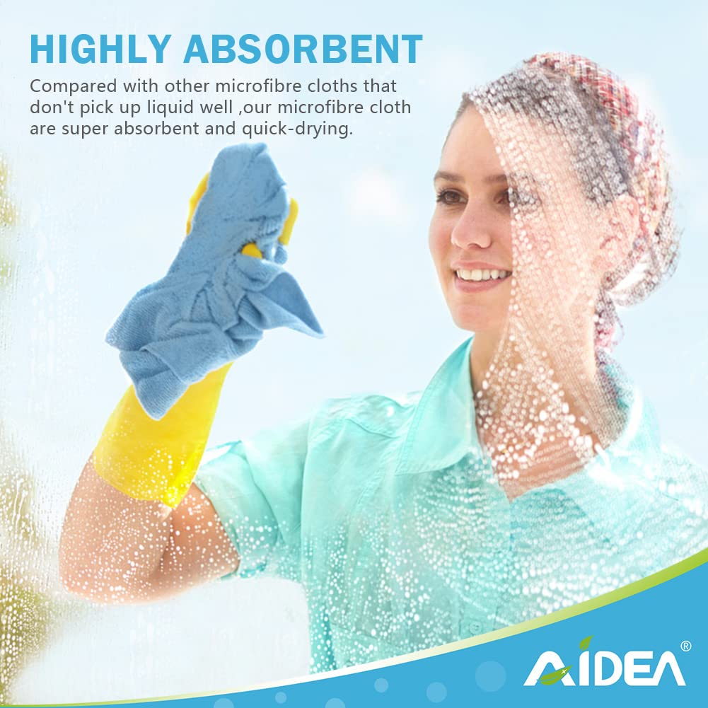 AIDEA Microfibre Cloth 10 Pack,Lint Free Reusable Cleaning Cloths,Highly Absorbent Streak Free Washable Cleaning Towels Rags Dish Cloth for House,Kitchen,Car,Motorbike,Windows 30 X 30 CM,Blue