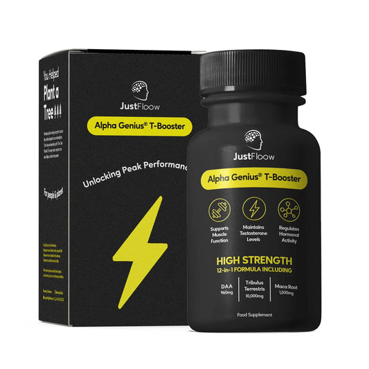 - JustFloow Alpha Genius® Testosterone Supplements | Improve Recovery | Energy Levels & Muscle Function -