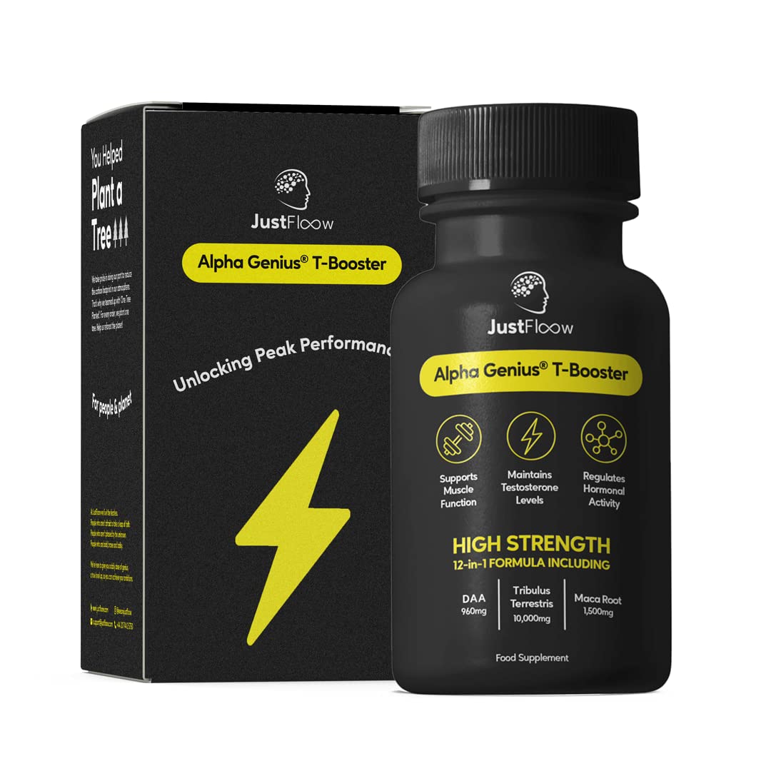 - JustFloow Alpha Genius® Testosterone Supplements | Improve Recovery | Energy Levels & Muscle Function -