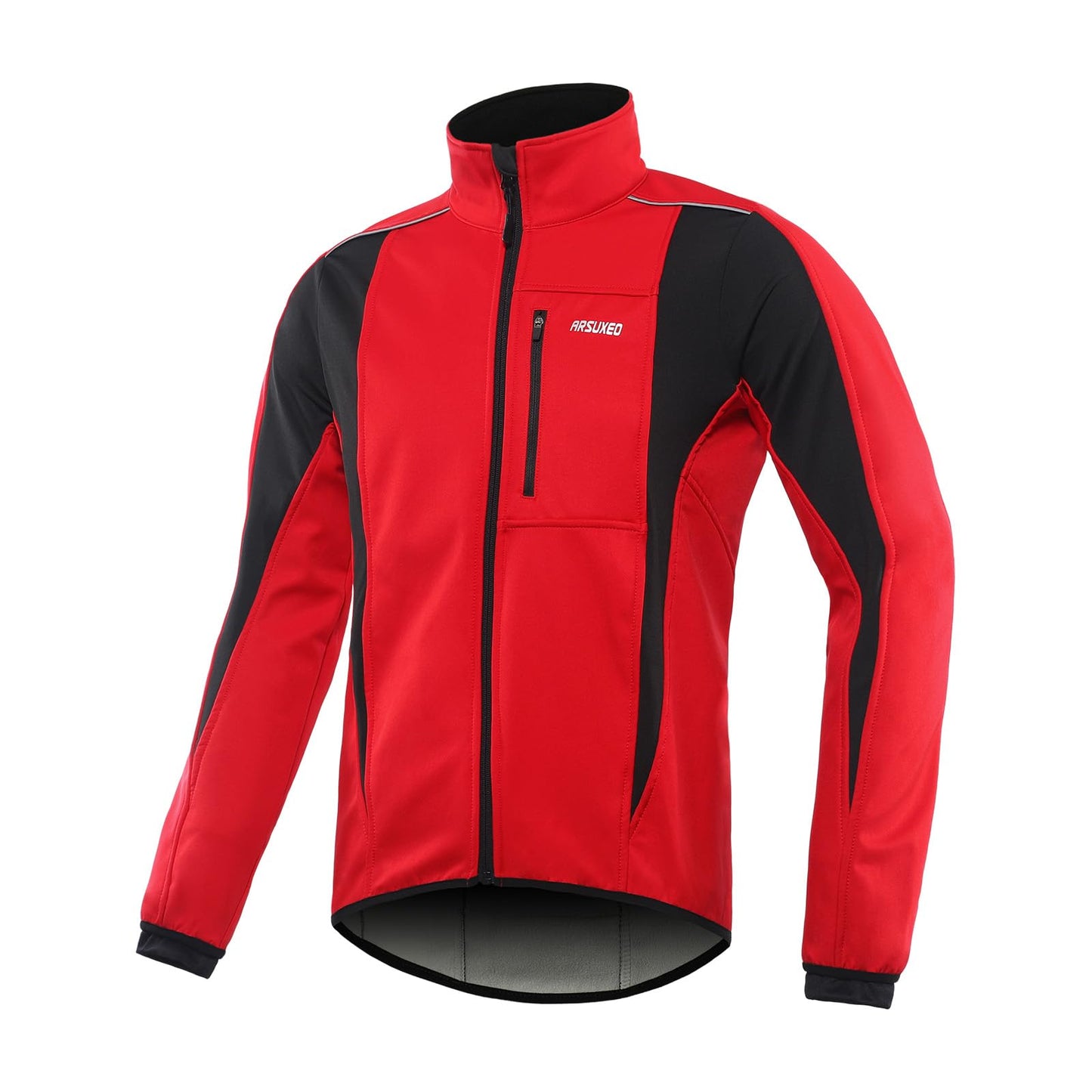 ARSUXEO Cycling Jacket Mens Waterproof Windproof Softshell Winter Thermal Breathable Bike Outerwear 15K Red Size Large