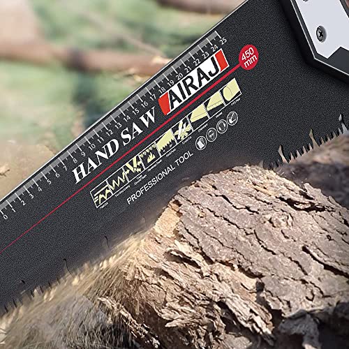AIRAJ 450MM Hand Saw, 8TPI Fine Cutting Heavy Duty Pruning Saw, Unique Ω Type Chip Flutes, Comfortable Non-Slip Handle, Professional Pruning Saw for Garden Trimming