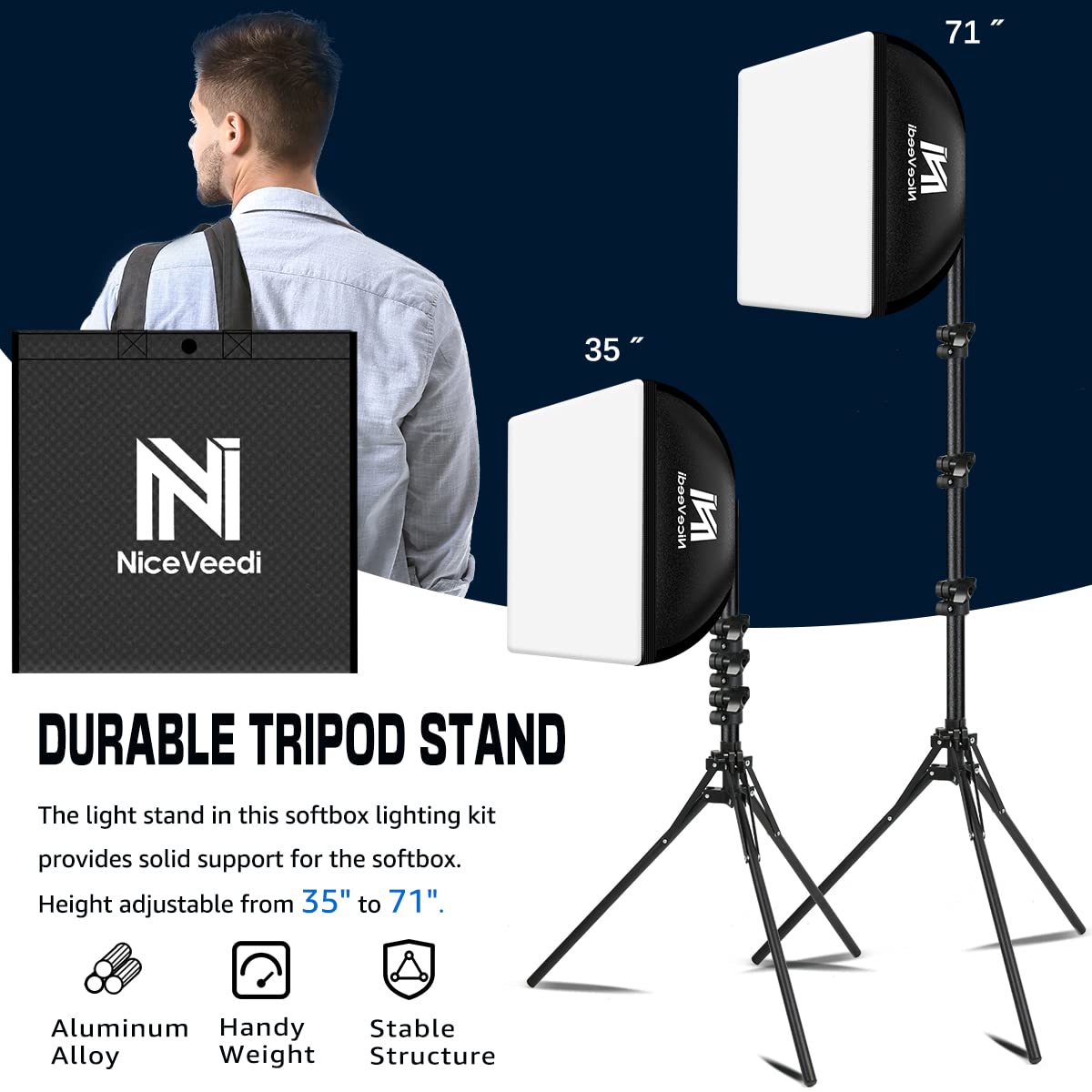 - Niceveedi Photography Lighting Kit | Softbox Light With 160cm Tripod Stand -