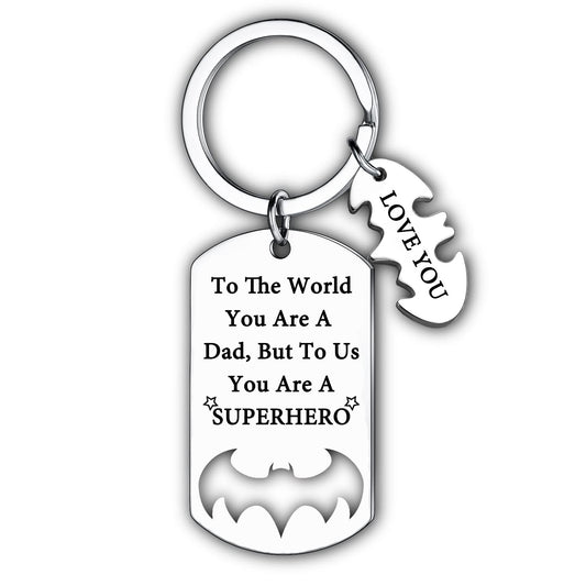 Dad Keyring Gifts from Daughter Son Daddy Birthday Gift for Dad Father’s Day Gift Dad Presents Key Chain for Papa Father KeyChain To The World You Are A Dad But To Us You Are A SUPERHERO(Dad)