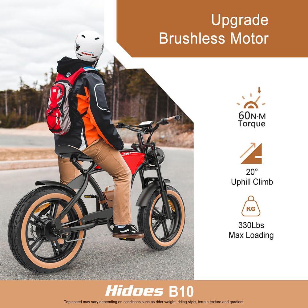 - Ebikes for Adults |13Ah Battery | Hidoes B10 25Km/h Fat Tire Electric Bike | 250W 60N·M Torque Electric Bicycle -
