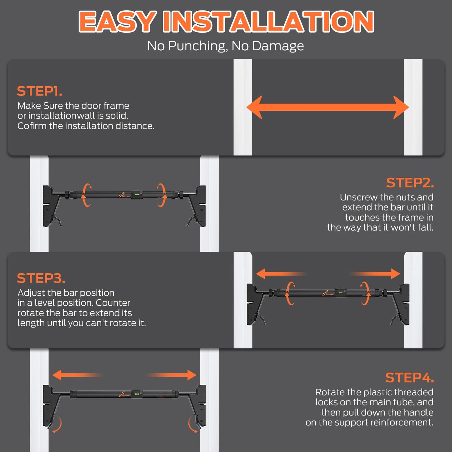 - Sportneer Pull Up Bar | Adjustable Chin up Bar | Strength Training Pull-up Bar for Doorway -