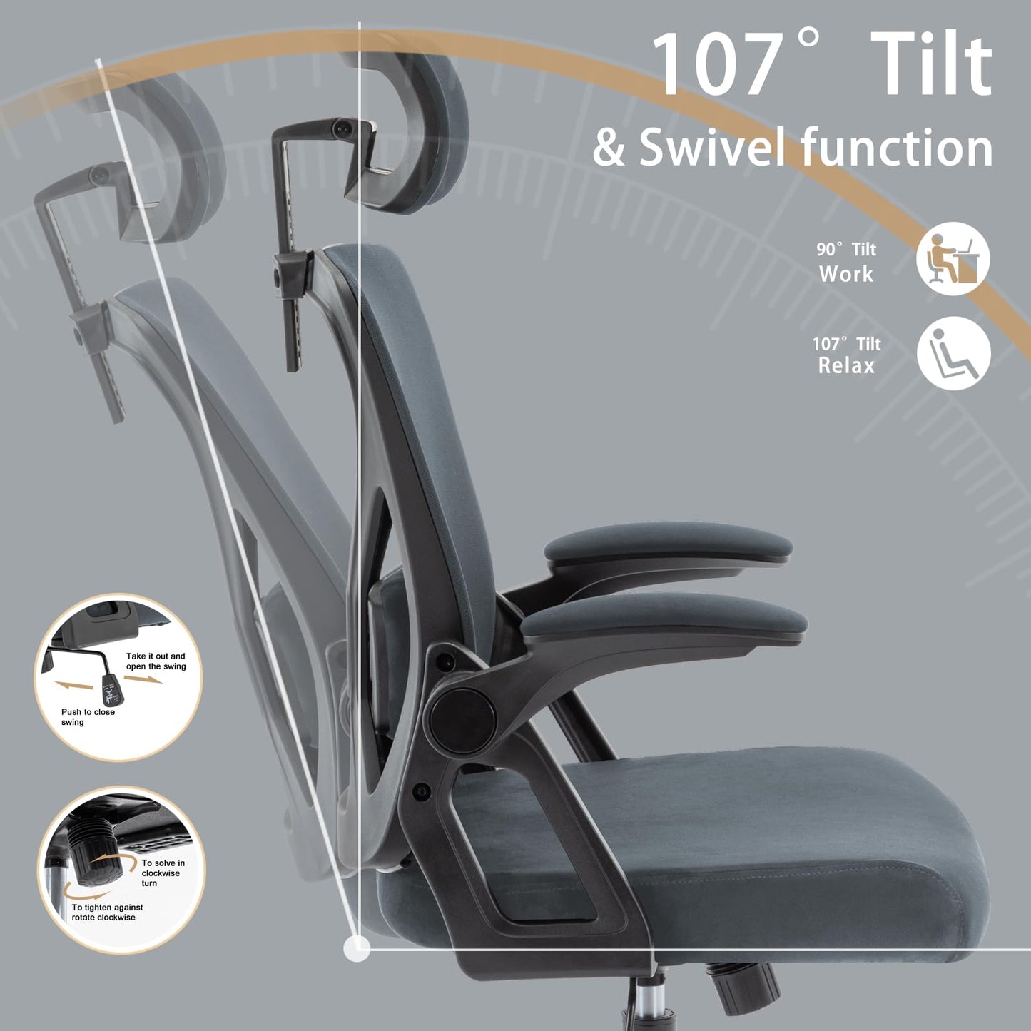 - Symino Office Chair | Ergonomic Office Chair | Lumbar Support | Desk Chair | 150 kg | Grey -