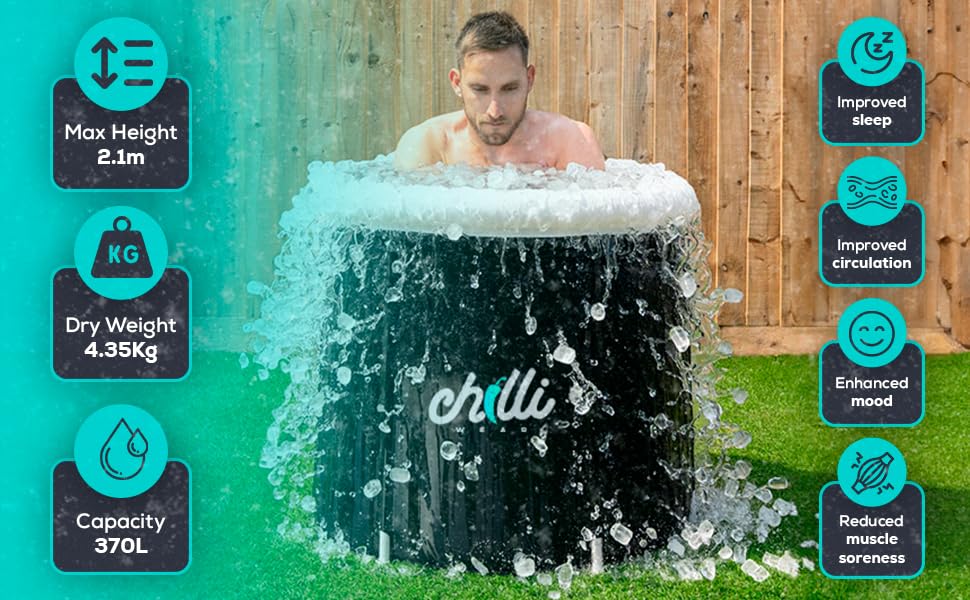 Chilli Wear Ice Bath: Large 470 LitreOutdoor Cold Plunge Therapy Tub, Spacious Recovery Pod with Lid, All-Weather Protection, Portable & Versatile for Ultimate Ice Bath Experience!