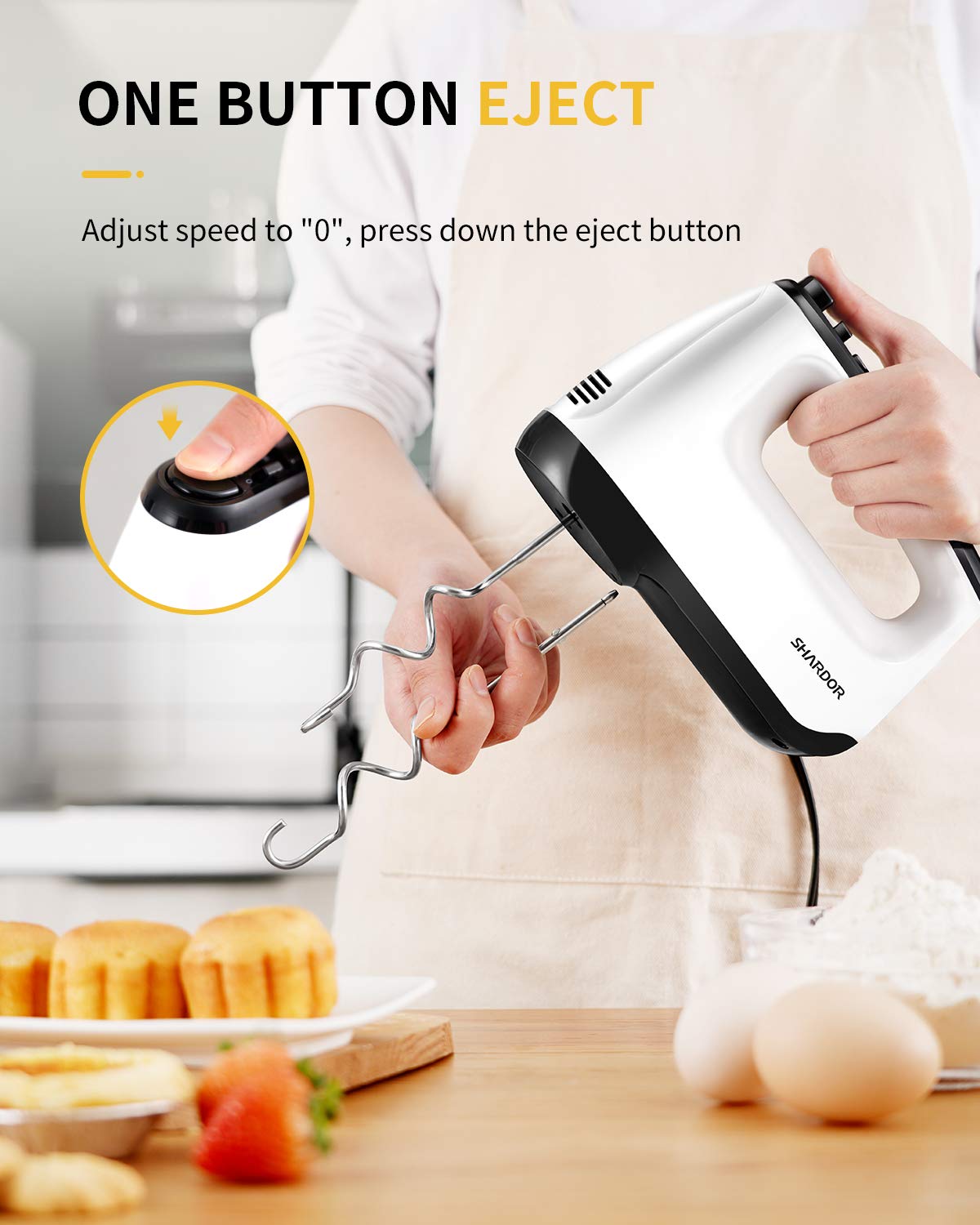- SHARDOR Hand Mixer | Electric Whisk | Anti-Splash Hand Whisk | 6 Speeds with Turbo Button |Storage Case | 400W -