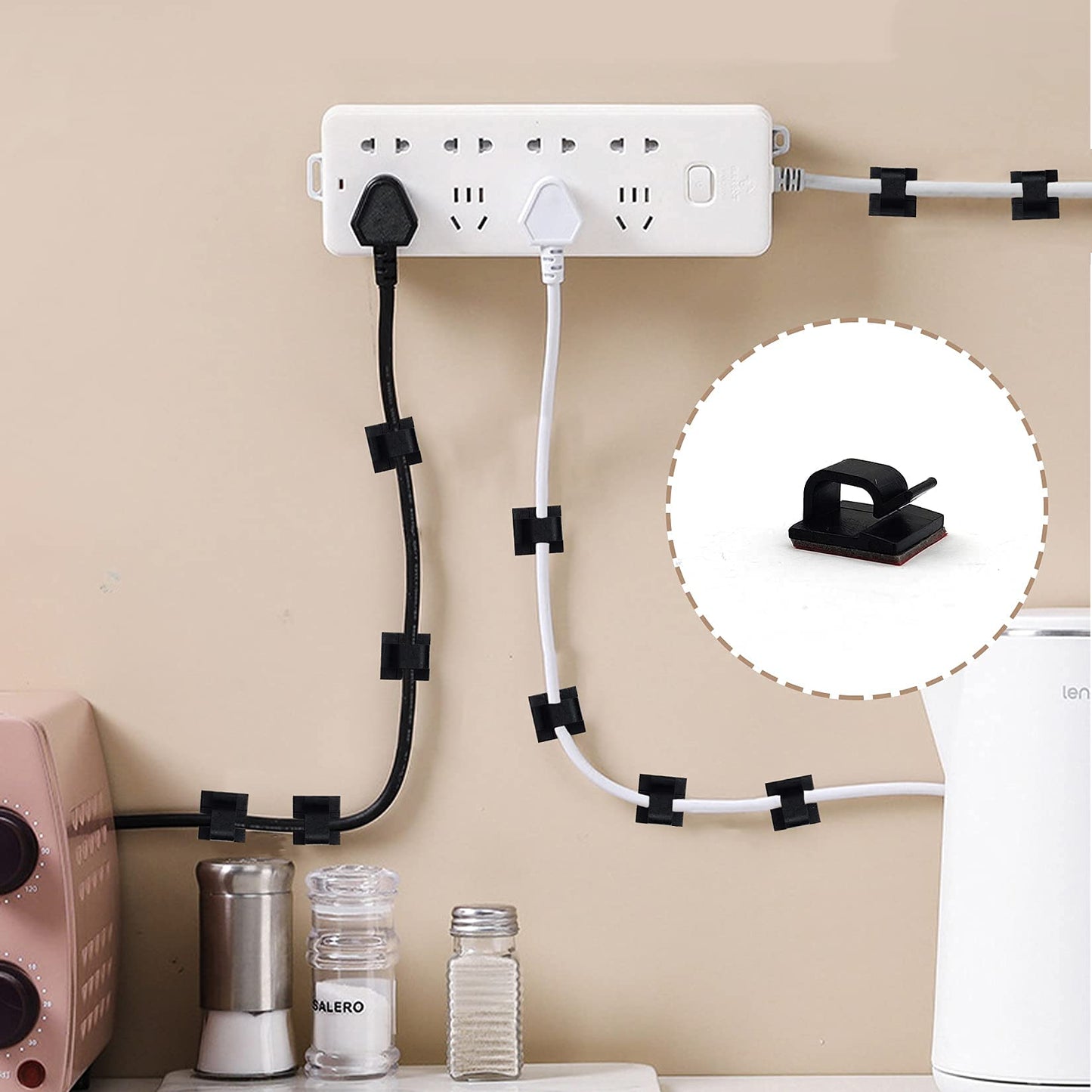 60 Pcs Self Adhesive Cable Management Clips, Cable Management Wire Organizer Clips Cord Holder for Tv Pc Laptop Ethernet Cable Desktop Home Office - Two Size(Small, Large)