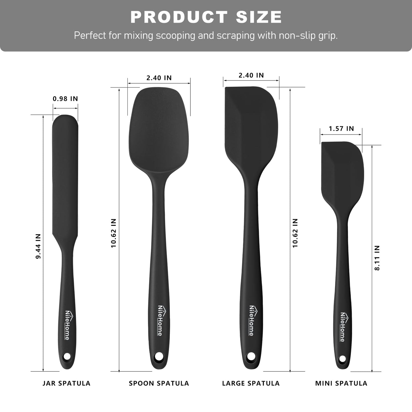 - NileHome Silicone Spatula Set | Cooking/Baking Utensil Set of 4 | Black -