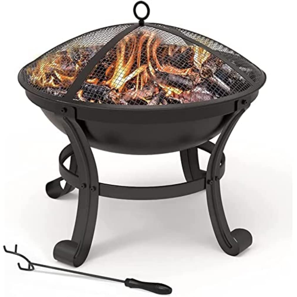- VOUNOT Fire Pit for Garden with Lid and Poker, Outdoor Heater Charcoal Log Wood Burner
